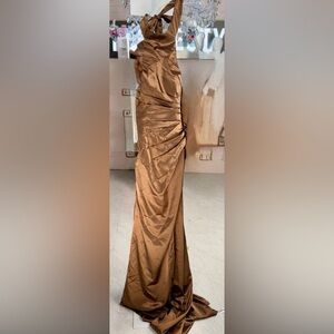 Elegant Coppery Brown Halter Evening Gown